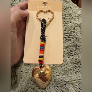Gold Heart Bag Charm Keychain with Colorful Beads